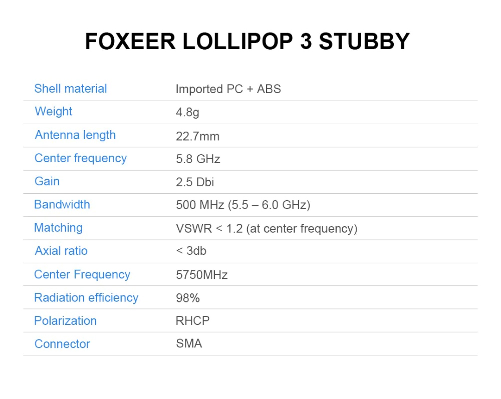 Foxeer Lollipop 3 Stubby 5.8G Omni Antenna SMA / RHCP mini 22.7mm Antenna